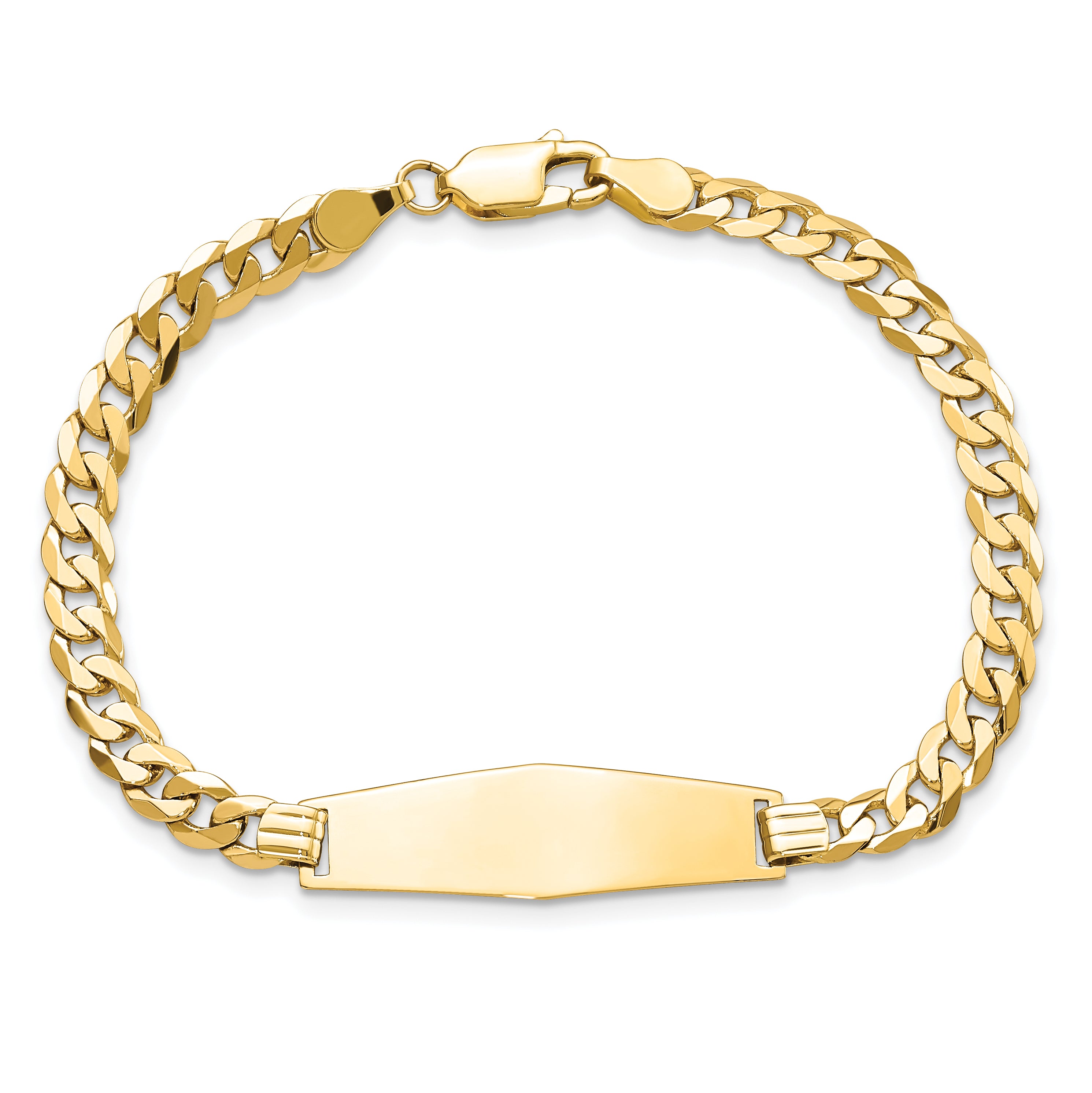 14k Polished Solid Chain/Solid Plate Flat Curb Link Soft Diamond Shape 28x9.3mm Plate 7 inch ID Bracelet LID74C