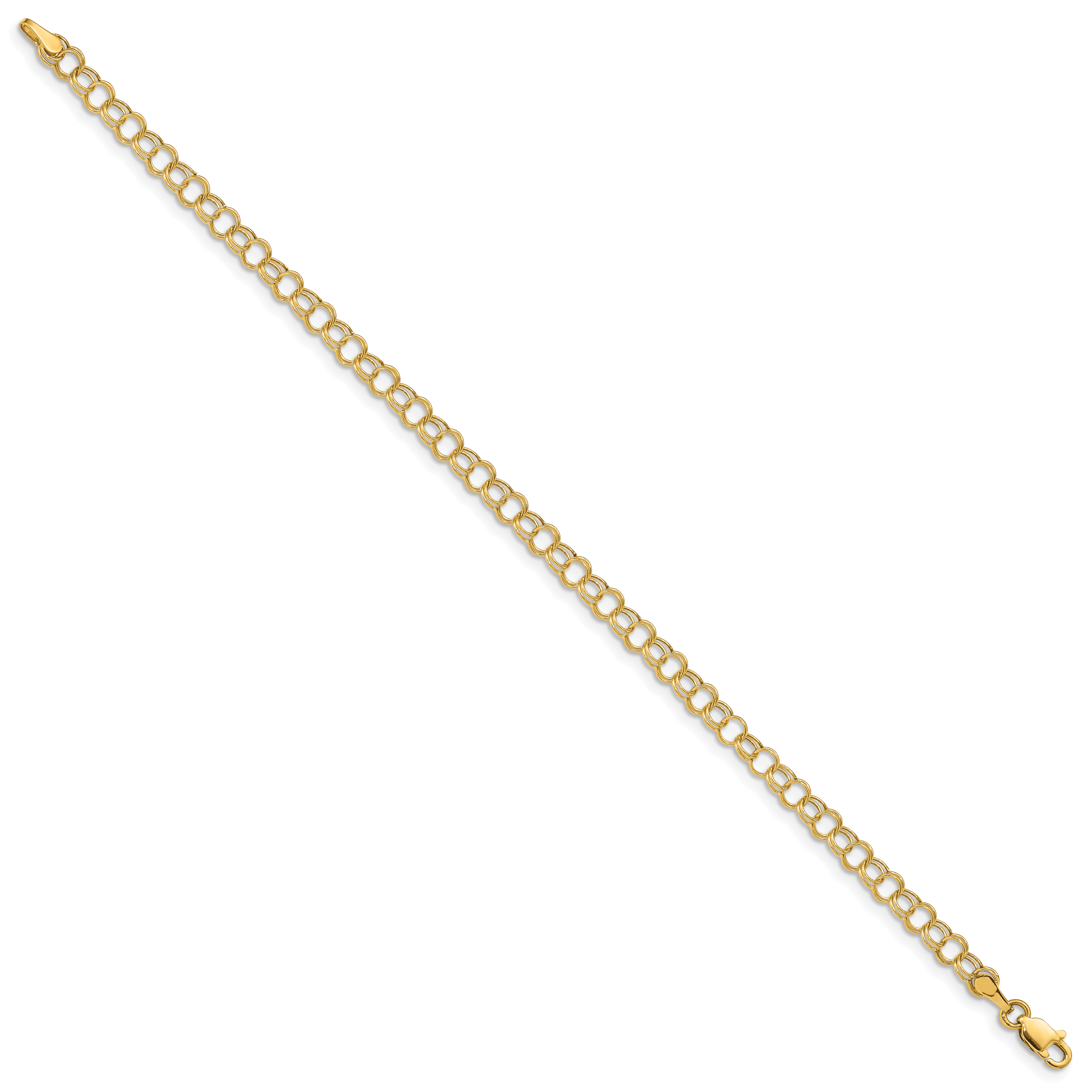 14k 4mm Hollow Double Link 7 inch Charm Bracelet DO350