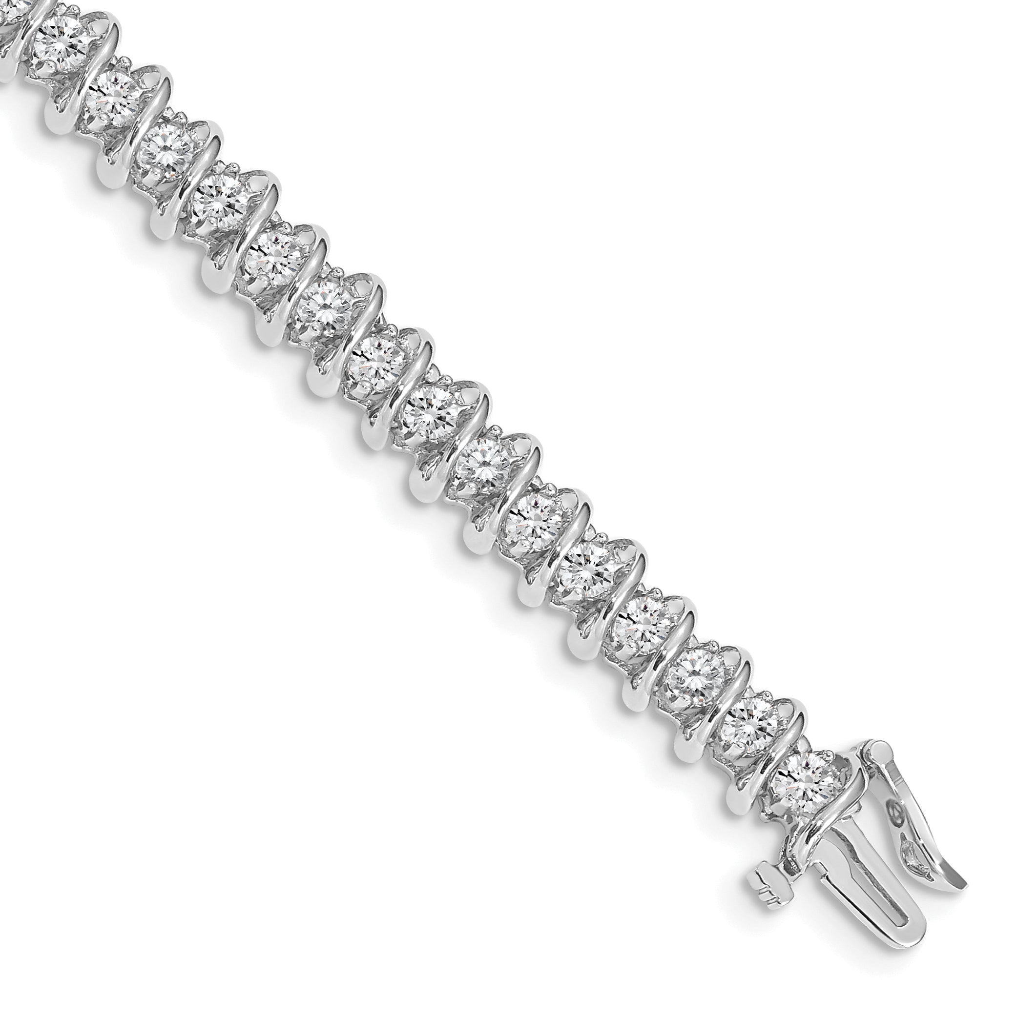 14k White Gold Complete 3.72 carat Round AAA Diamond Fancy Spiral 7 inch Tennis Bracelet X2005WAAA