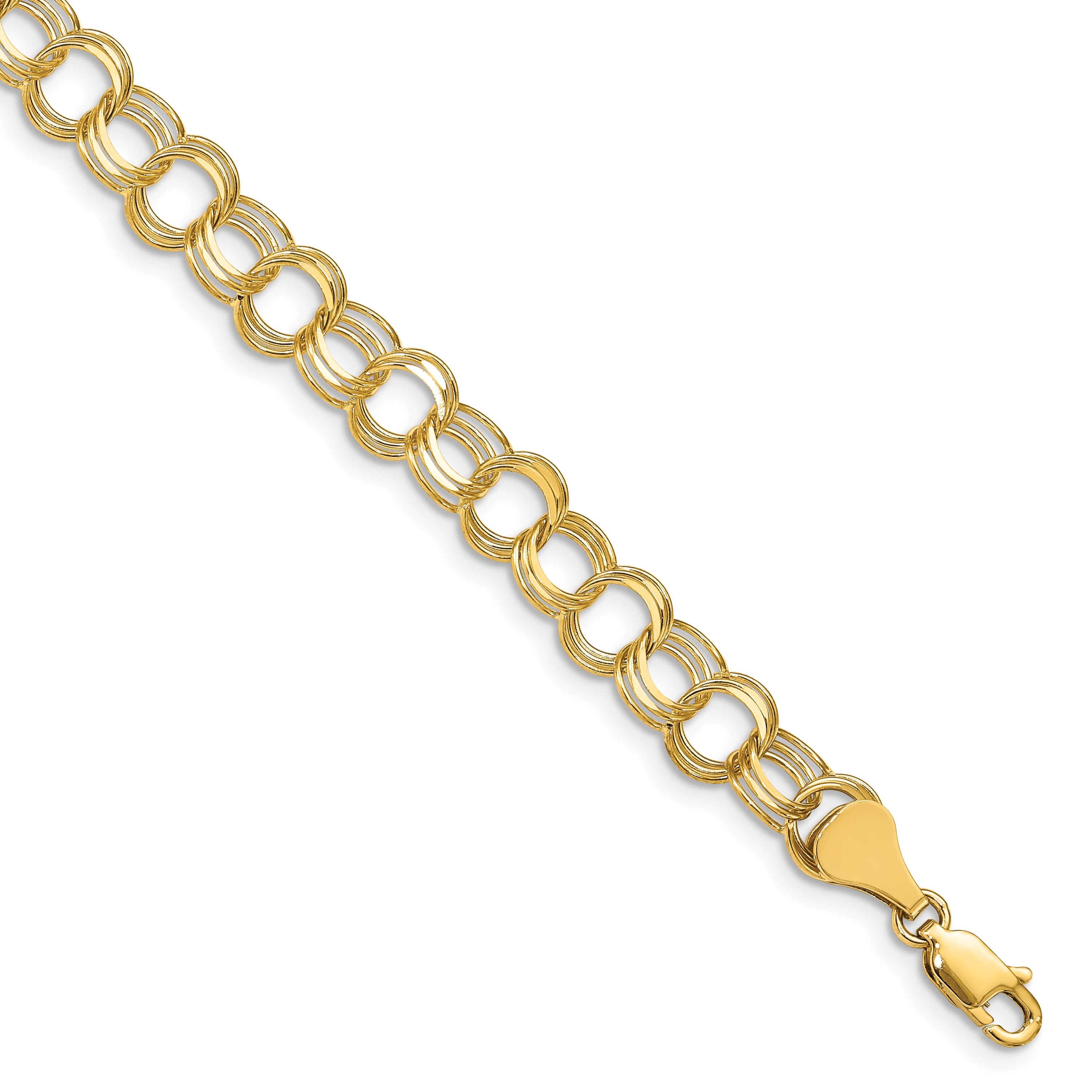 14k 7mm Solid Triple Link 7 inch Charm Bracelet TO748