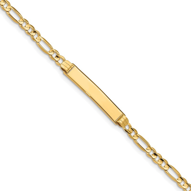 14k Polished Solid Chain/Solid Plate Figaro Link 25x4.8mm Plate 7 inch ID Bracelet FG100ID