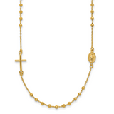 14k Polished Cross and Miraculous Medal Beaded Rosary Design 16 inch Necklace SF2504