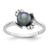 14k White Gold 6mm Black Freshwater Cultured Pearl and 1/15 carat A Diamond Ring Y2015BP/A