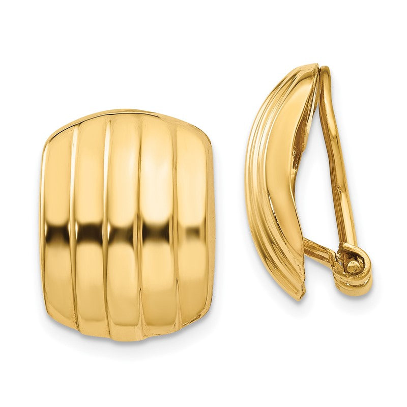 14k 12x17mm Polished Ribbed Omega Back Non-pierced Earrings H735