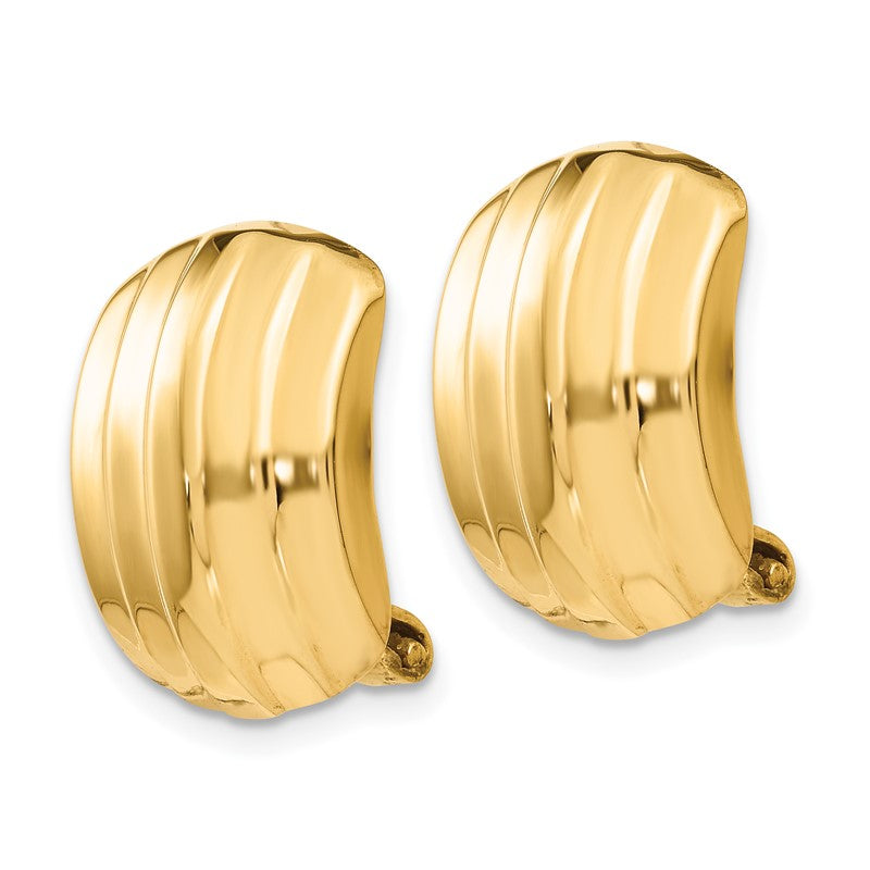 14k 12x17mm Polished Ribbed Omega Back Non-pierced Earrings H735