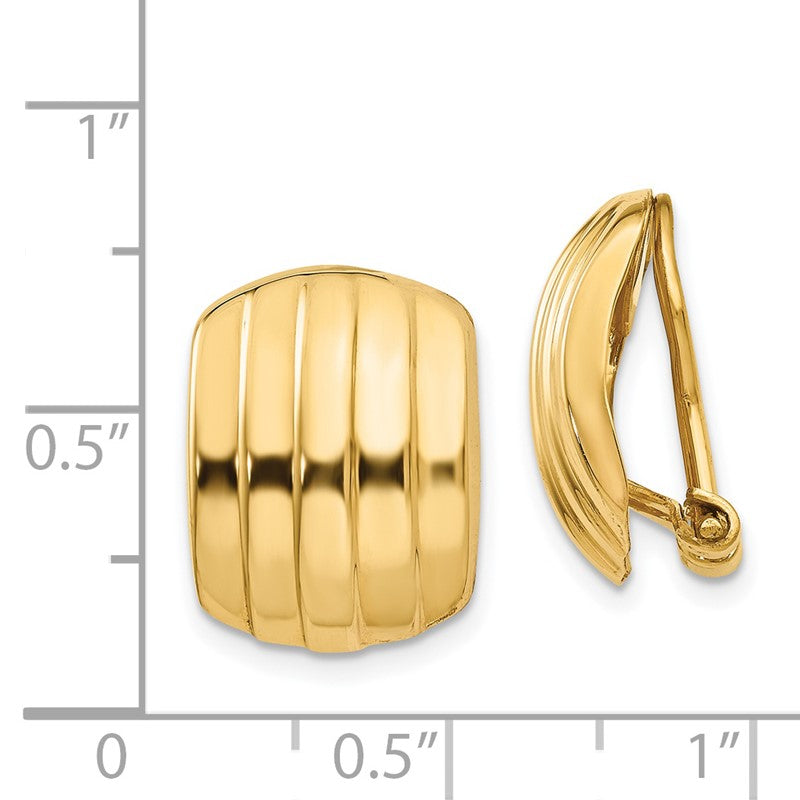 14k 12x17mm Polished Ribbed Omega Back Non-pierced Earrings H735