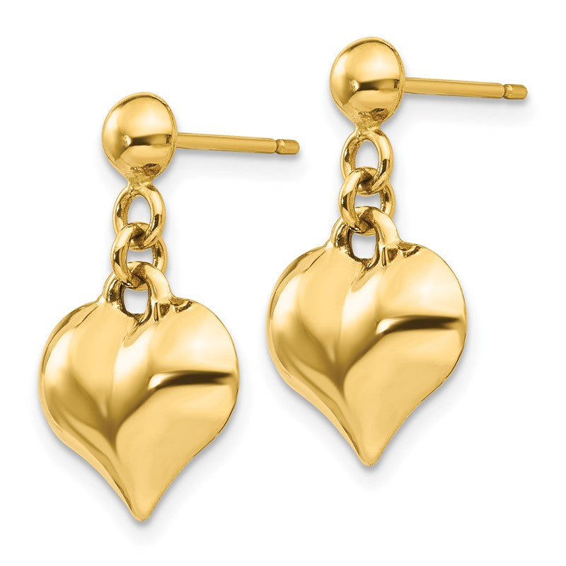 14k Polished Puffed Heart Dangle Post Earrings TC719