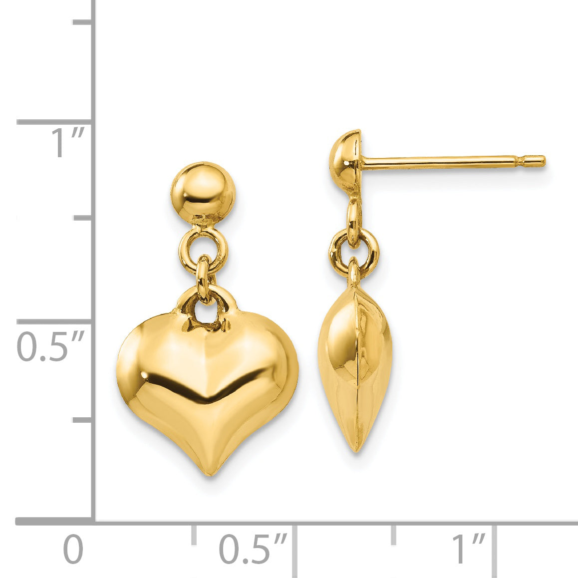 14k Polished Puffed Heart Dangle Post Earrings TC719