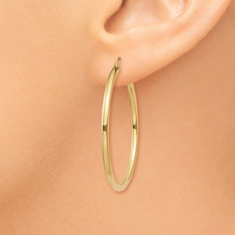 14k 2x35mm Polished Tube Hoop Earrings T913