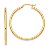 14k 2x35mm Polished Tube Hoop Earrings T913