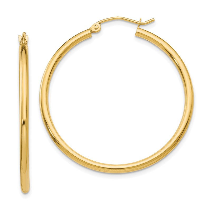 14k 2x35mm Polished Tube Hoop Earrings T913