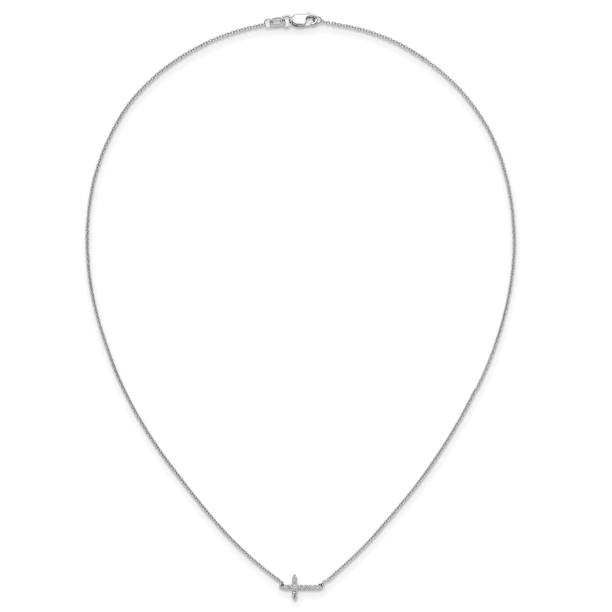 14k White Gold 1/10 carat Diamond Sideways Cross 18 inch Necklace PM4692