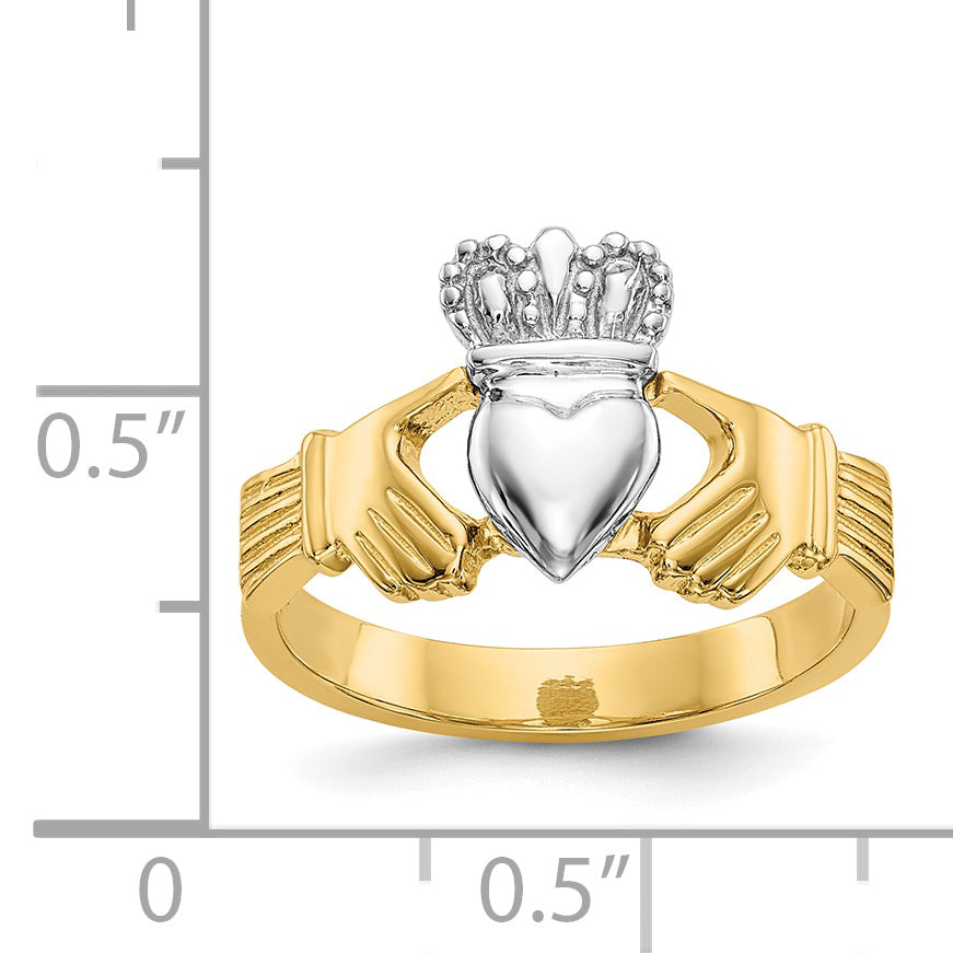 14k Two-tone Polished Claddagh Ring D101