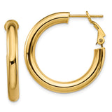 14k 4x28mm Polished Round Omega Back Tube Hoop Earrings PRE927