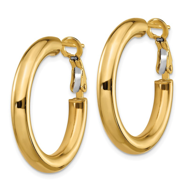 14k 4x28mm Polished Round Omega Back Tube Hoop Earrings PRE927