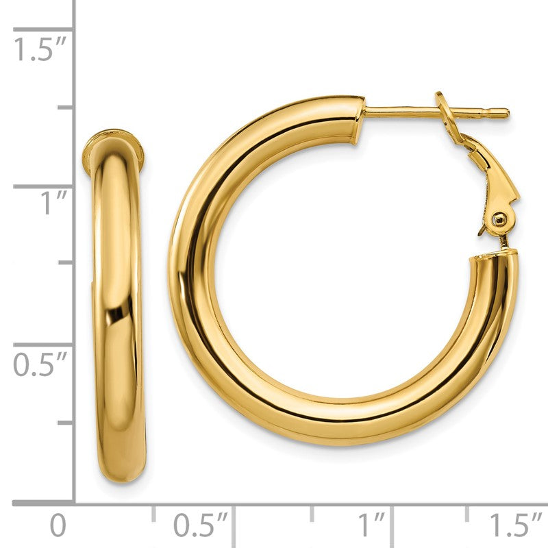 14k 4x28mm Polished Round Omega Back Tube Hoop Earrings PRE927