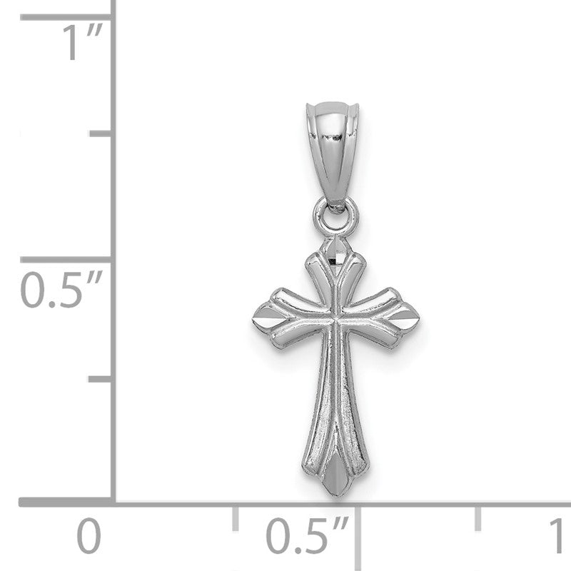 14k White Gold Budded Cross Charm REL126