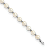 14k White Gold 6-7mm White Semi-round Freshwater Cultured Pearl Bracelet XF155