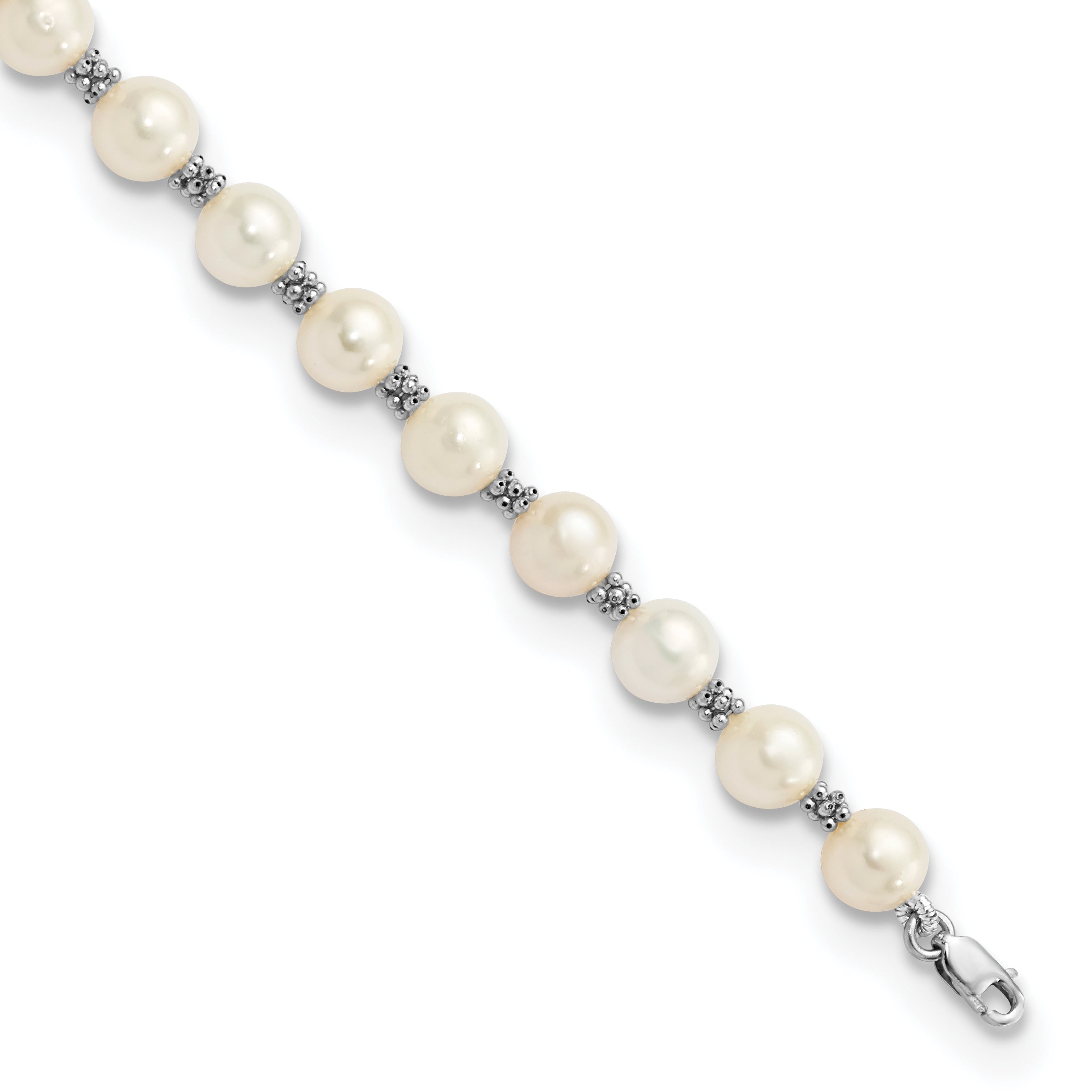 14k White Gold 6-7mm White Semi-round Freshwater Cultured Pearl Bracelet XF155