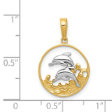 14K and White Rhodium Double Dolphins In Circle Pendant K4186