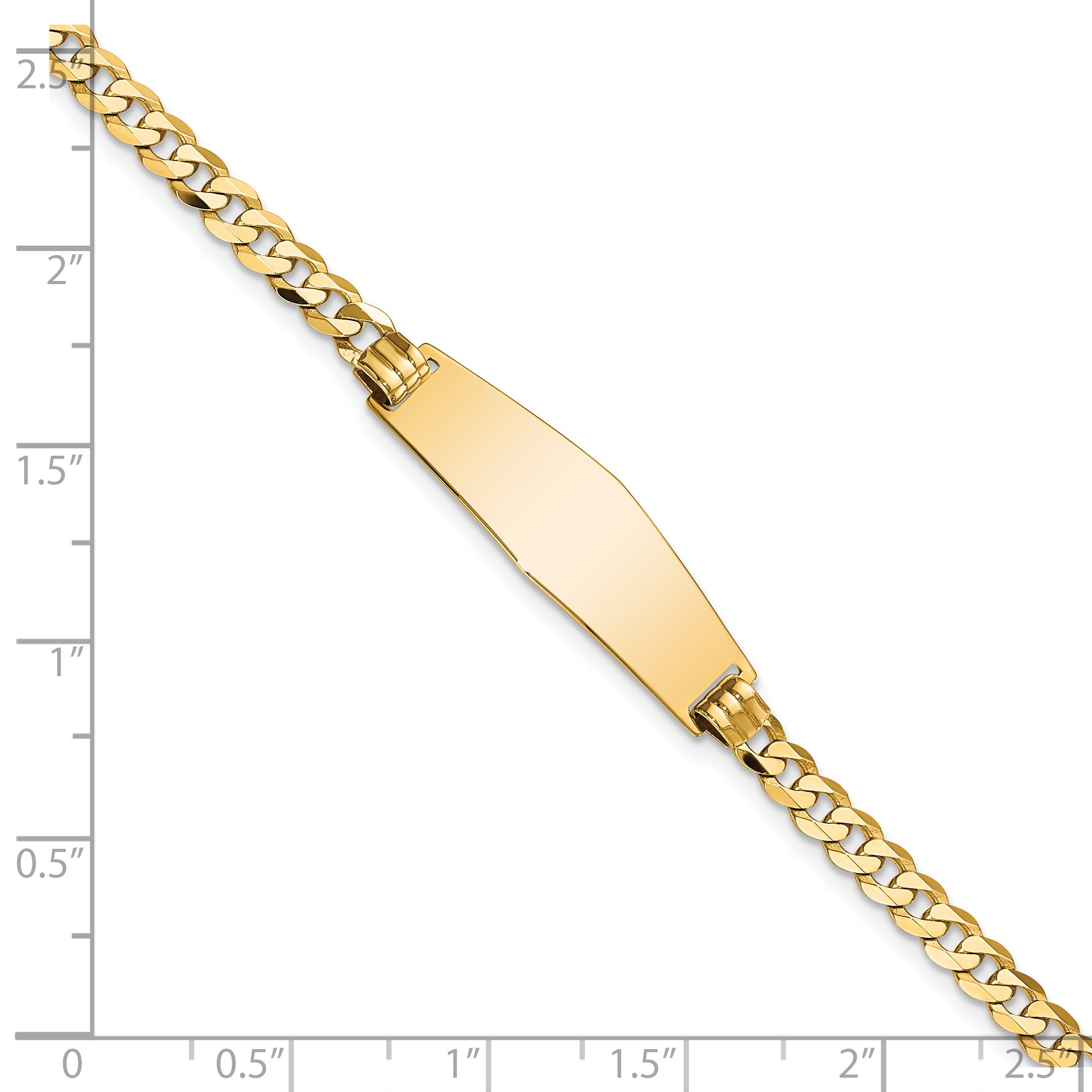 14k Polished Solid Chain/Solid Plate Flat Curb Link Soft Diamond Shape 28x9.8mm Plate 7 inch ID Bracelet LID73C
