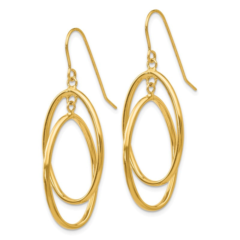 14k Polished Double Teardrop Dangle Wire Earrings TE359