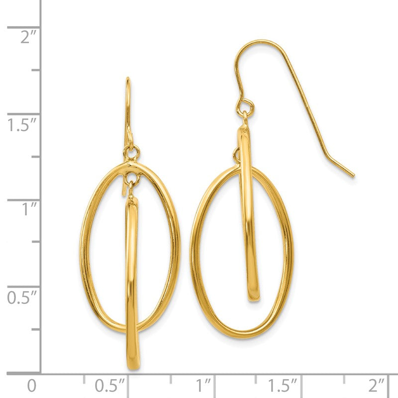 14k Polished Double Teardrop Dangle Wire Earrings TE359
