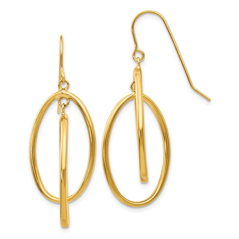 14k Polished Double Teardrop Dangle Wire Earrings TE359