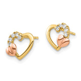 14K Two-Tone CZ Heart Post Earrings YE1868