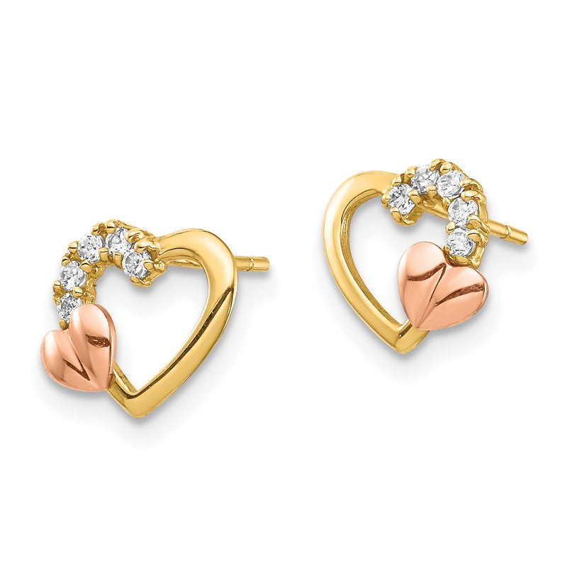 14K Two-Tone CZ Heart Post Earrings YE1868