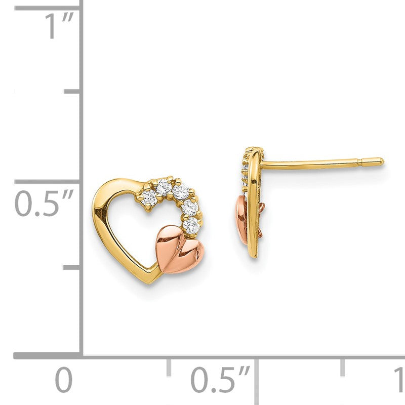 14K Two-Tone CZ Heart Post Earrings YE1868