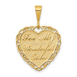 14k Reversible FOR MY WONDERFUL SISTER / YOU MEAN SO MUCH Heart Charm C1693