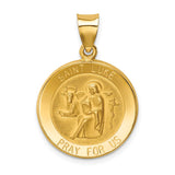 14k Polished and Satin Hollow St Luke Medal Round Pendant XR1355