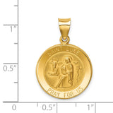 14k Polished and Satin Hollow St Luke Medal Round Pendant XR1355