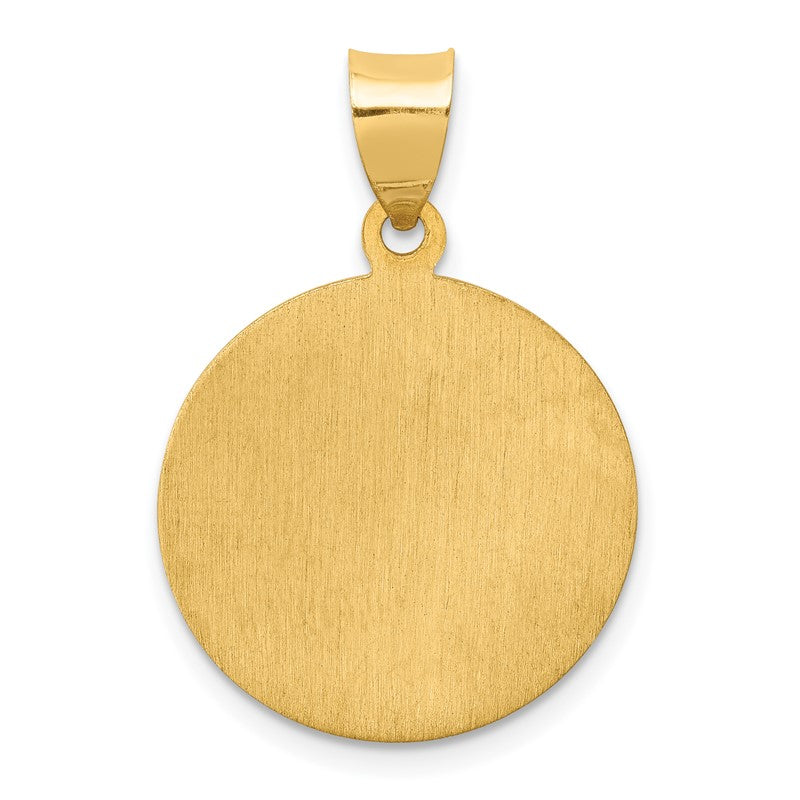 14k Polished and Satin Hollow St Luke Medal Round Pendant XR1355
