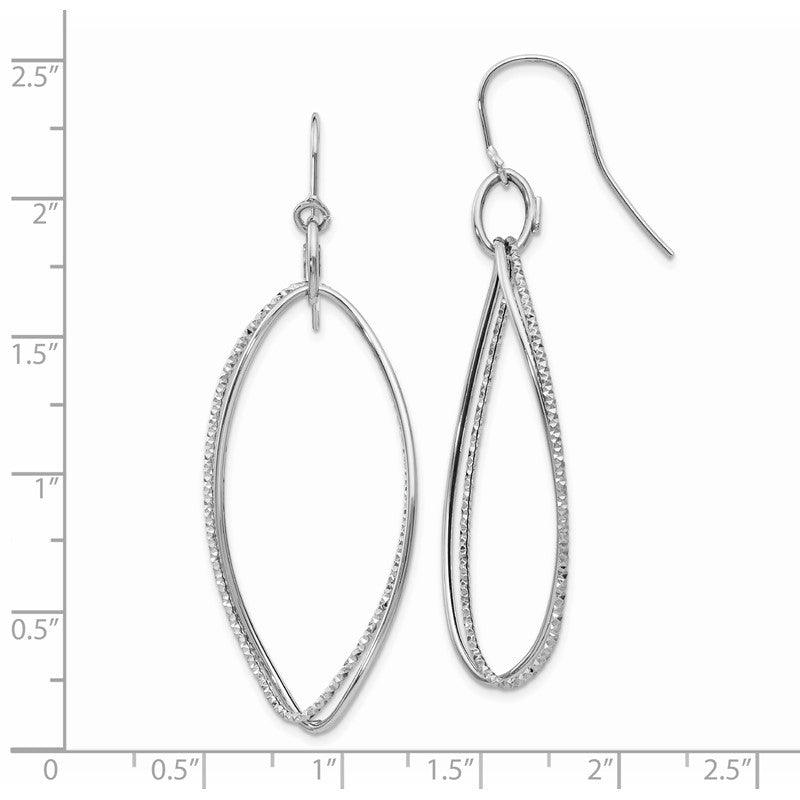 14K White Gold Textured Twisted Dangle French Hook Earrings PRE913