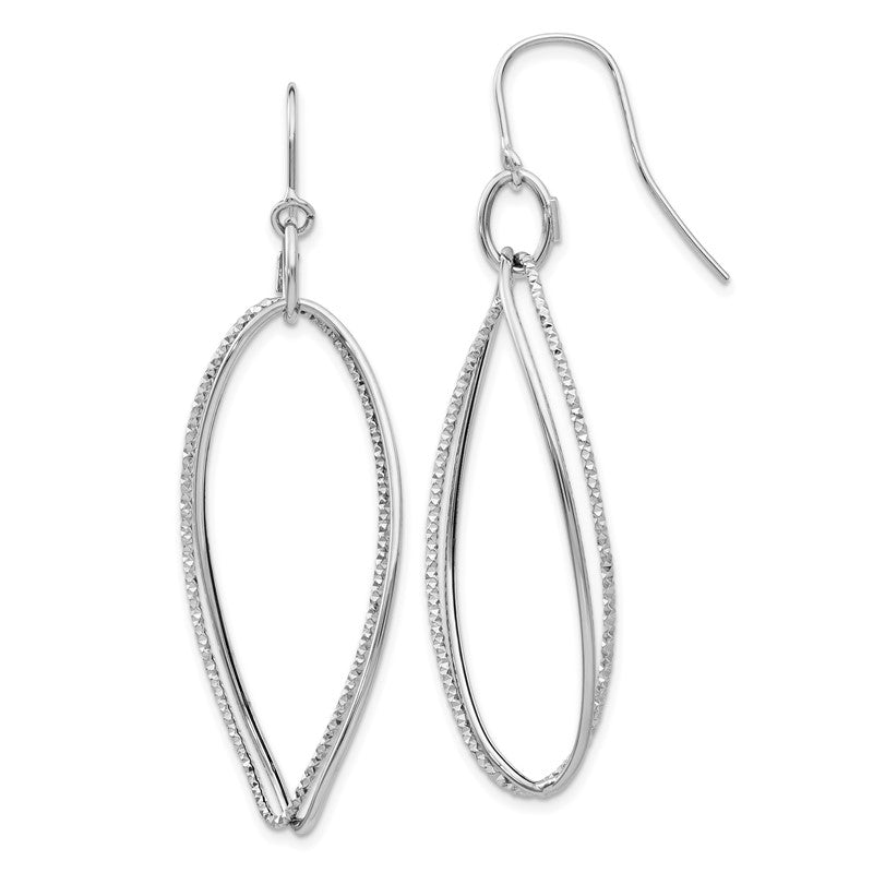 14K White Gold Textured Twisted Dangle French Hook Earrings PRE913