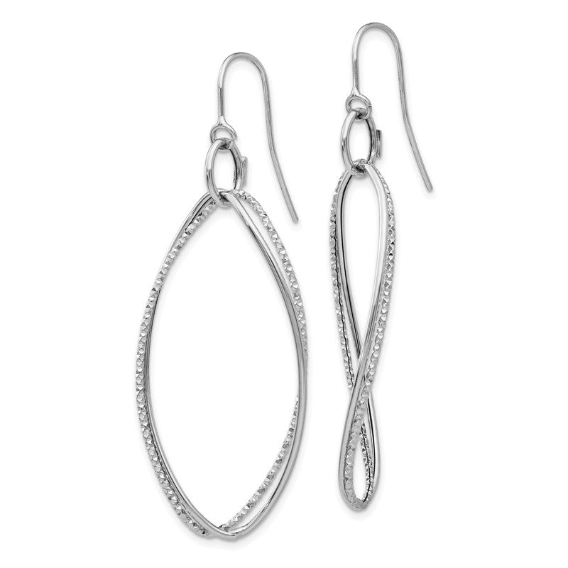 14K White Gold Textured Twisted Dangle French Hook Earrings PRE913