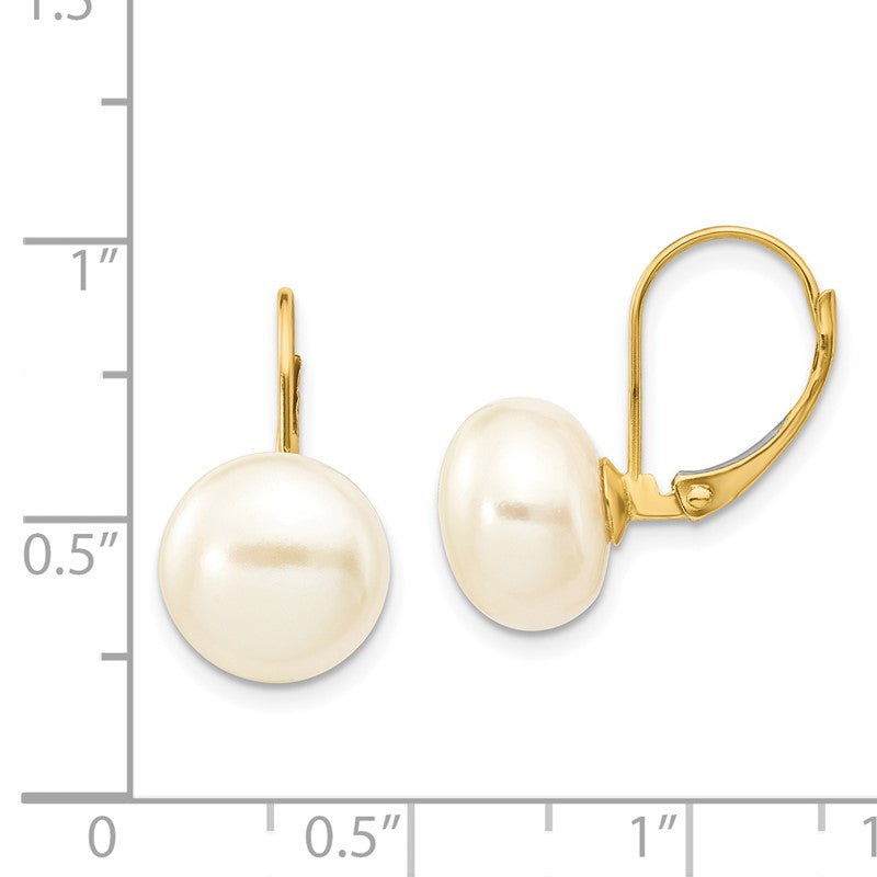 14K 10-11mm White Button Freshwater Cultured Pearl Leverback Earrings XLB159BL