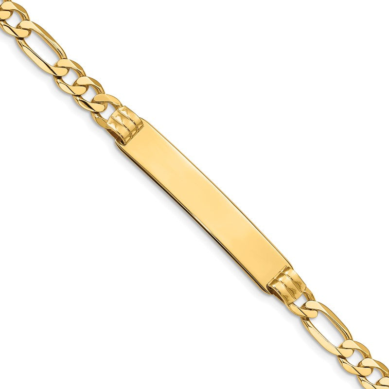 14k Polished Solid Chain/Solid Plate Figaro Link 39x8mm Plate 7 inch ID Bracelet FIG160ID
