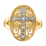 14k Two-tone Diamond Cross in Filigree Oval Ring K5120