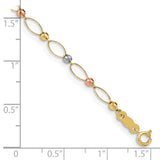 14K Tri-color Oval Link with Mirror Beads 7 inch Bracelet FB1347