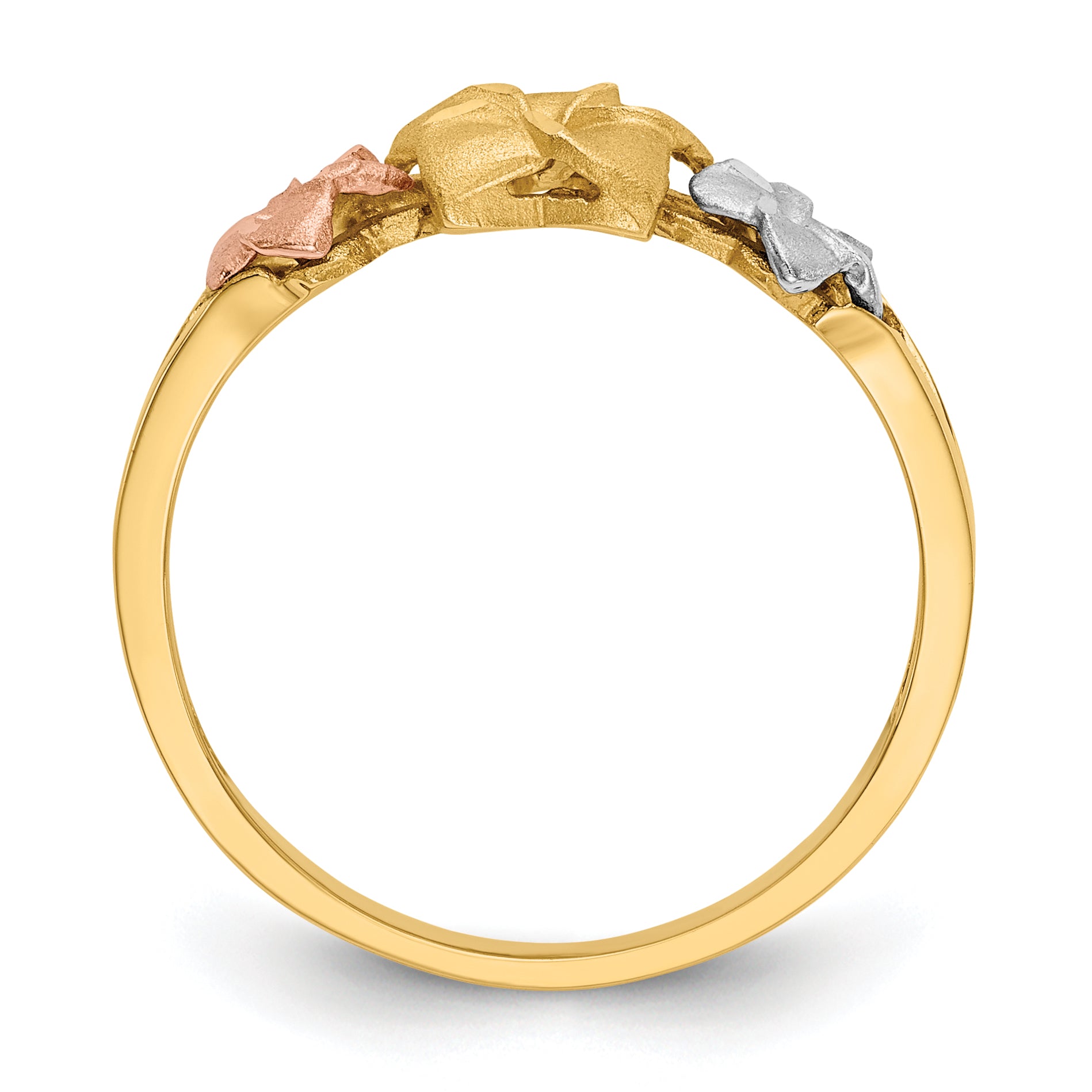 14k Tri-color Three Plumeria Flowers Ring D1889