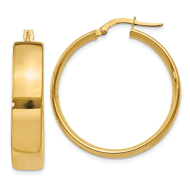 14k 6.75x30mm Polished Tube Hoop Earrings PRE685