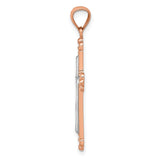 14K Rose Gold and White Rhodium Diamond-Cut Fleur de Lis Cross Pendant D4417