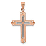 14K Rose Gold and White Rhodium Diamond-Cut Fleur de Lis Cross Pendant D4417