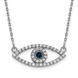 14k White Gold Polished 1/6 carat Diamond and Sapphire Small Evil Eye 18 inch Necklace XP5044WS/A