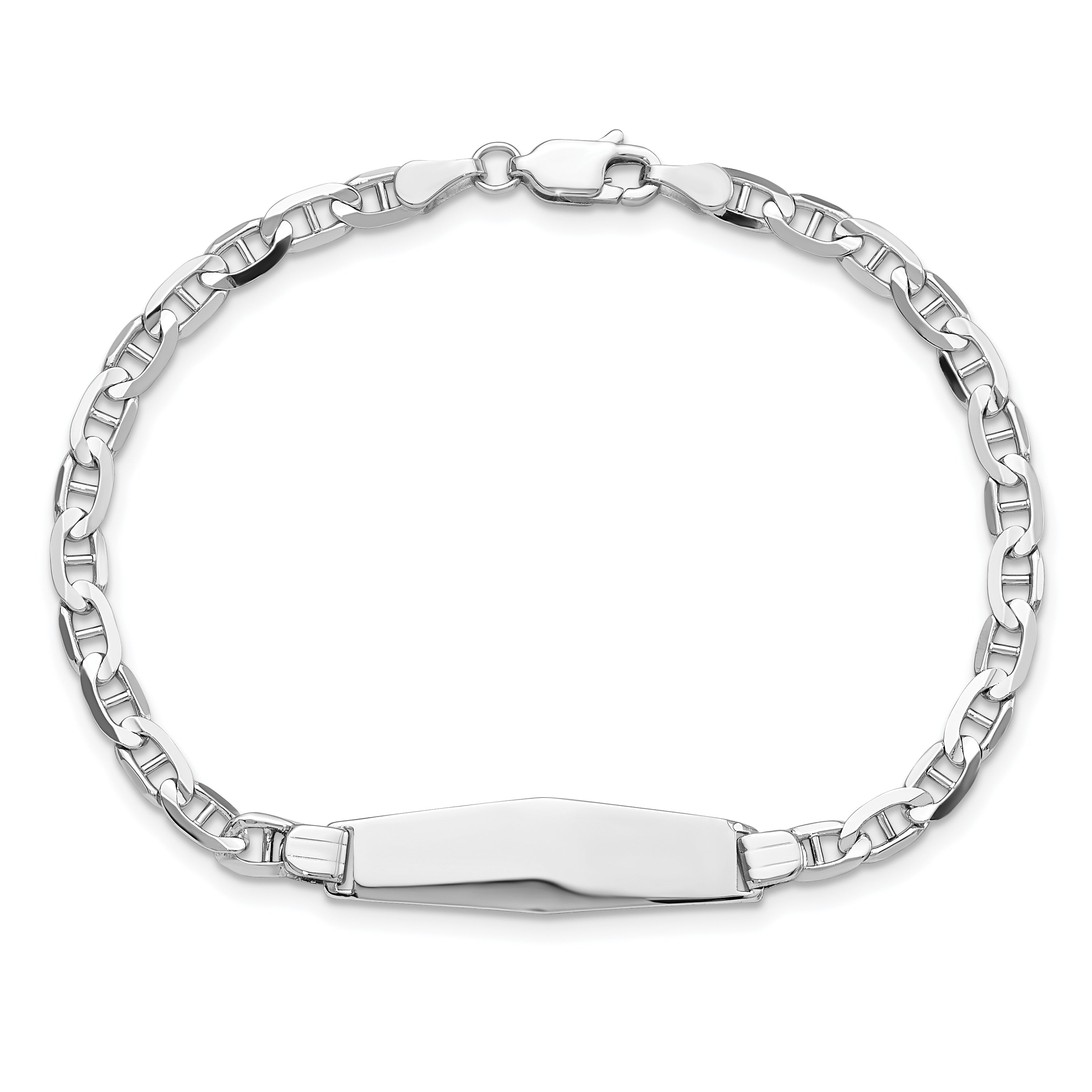 14k White Gold Polished Solid Chain/Solid Plate Anchor Link Soft Diamond Shape 25.5x7.5mm Plate 7 inch ID Bracelet LID67CW
