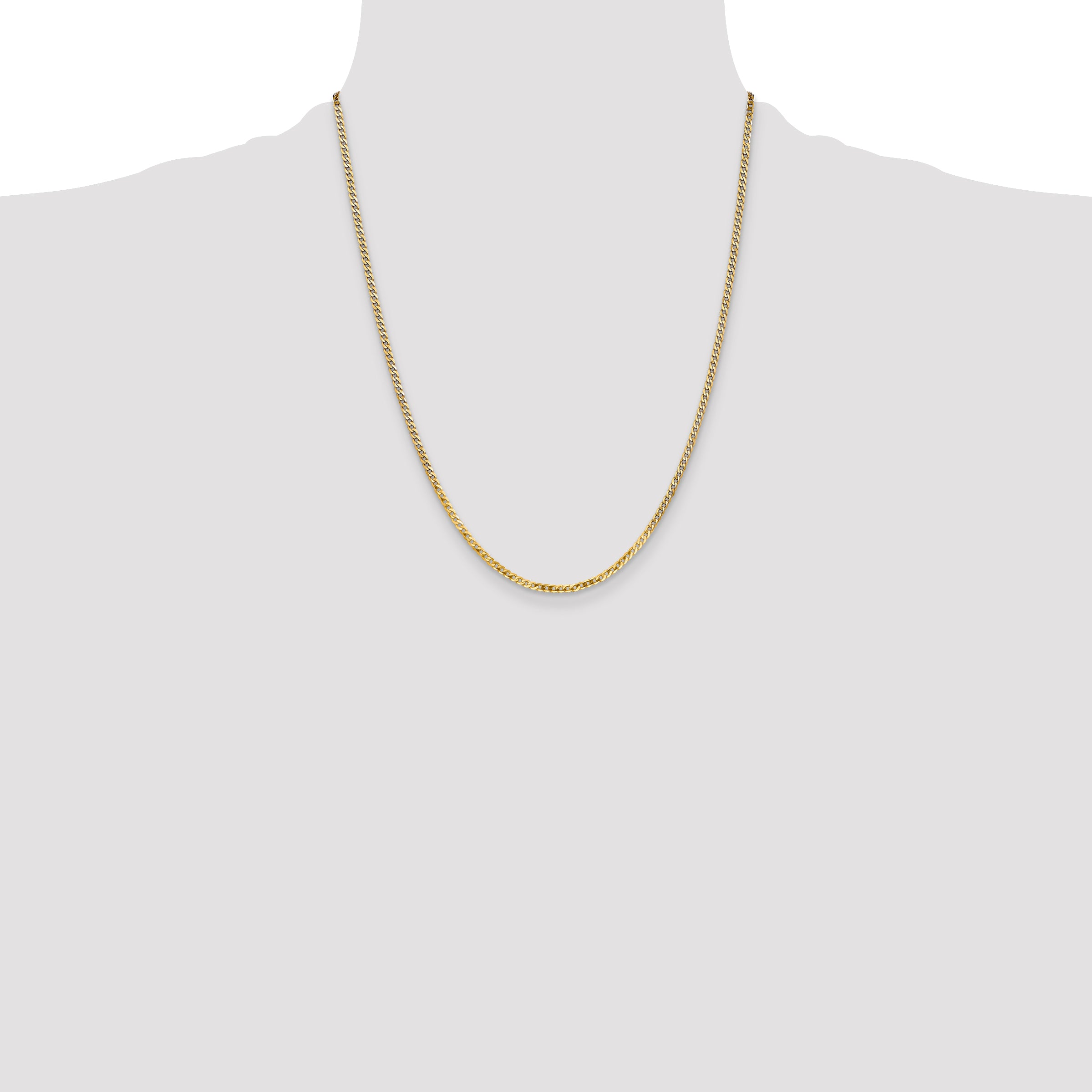 14K 10 inch 2.2mm Flat Beveled Curb with Lobster Clasp Anket FBU060