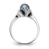 14k White Gold 6mm Black Freshwater Cultured Pearl and 1/15 carat AA Diamond Ring Y2015BP/AA